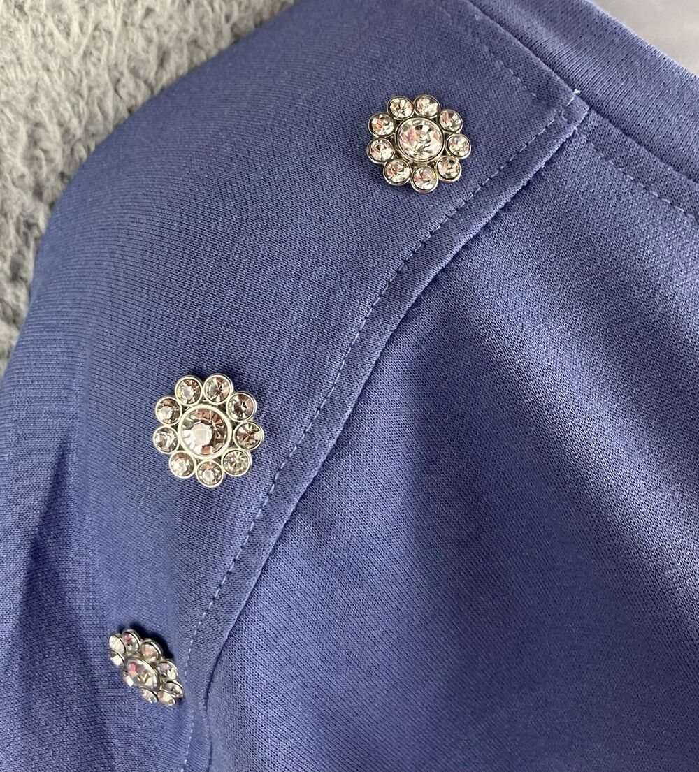 Cupio Blush Rhinestone Accent Knit Top Women's S Blue Cuffed Sleeve Comfy Bling - Picture 5 of 9